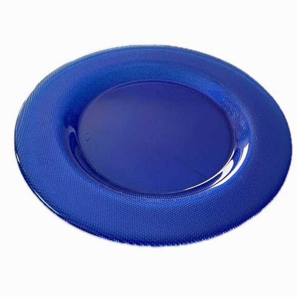 Rare Cobalt Blue Glass Dinner Plates Etched  Textured Underside Set of 2 - Picture 1 of 12